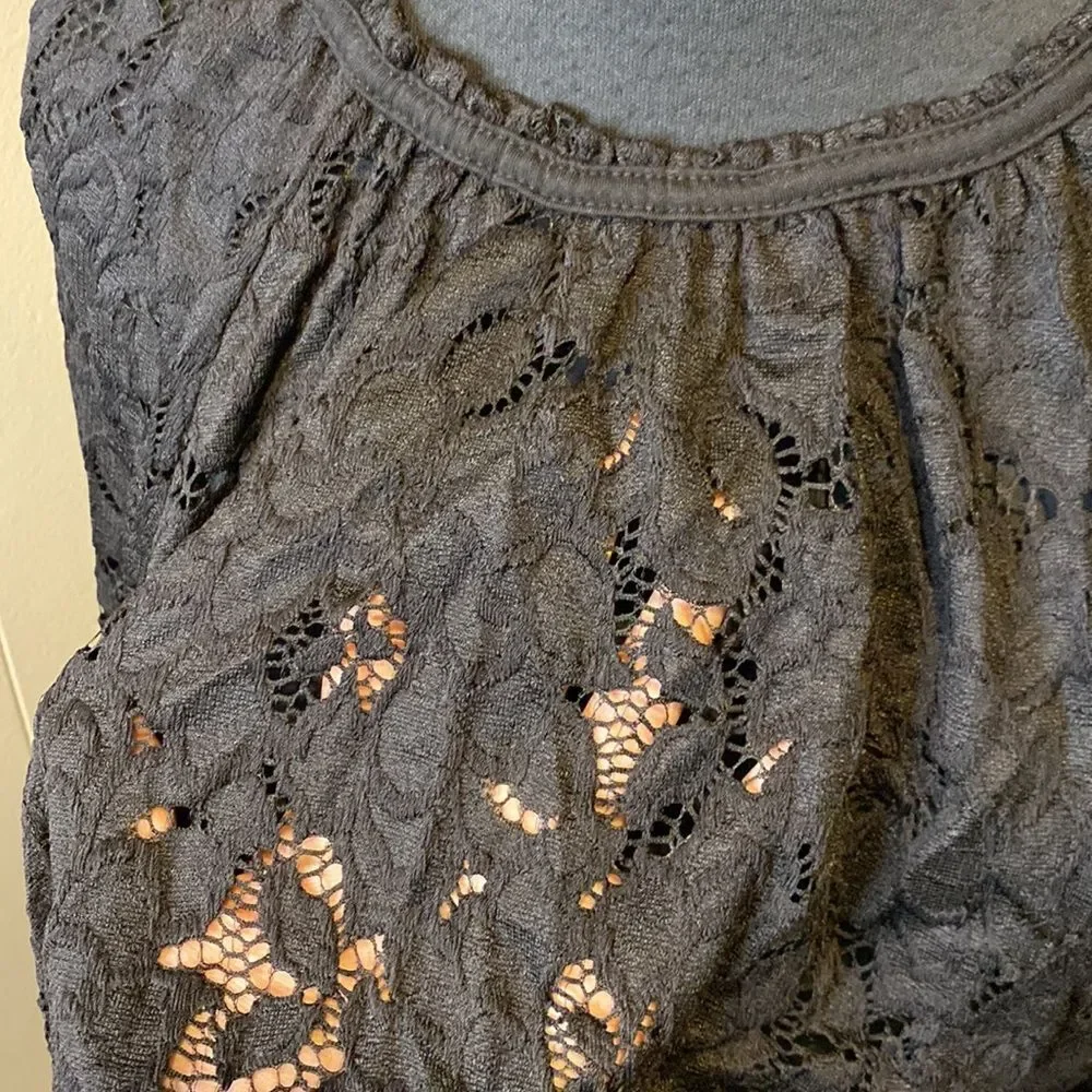Free People Women's Small Olivia Lace Blouse Black Stretchy Soft
